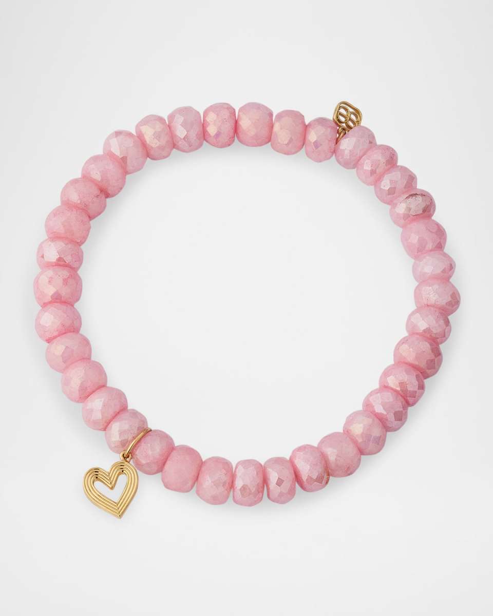 14K Small Fluted Heart on Pink Grapolite Bracelet